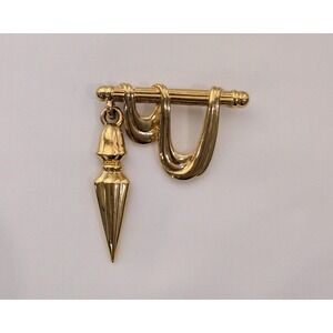 Vintage Roman Inspired Classy Draped Swag Gold Brooch Signed Judy Smith LT102